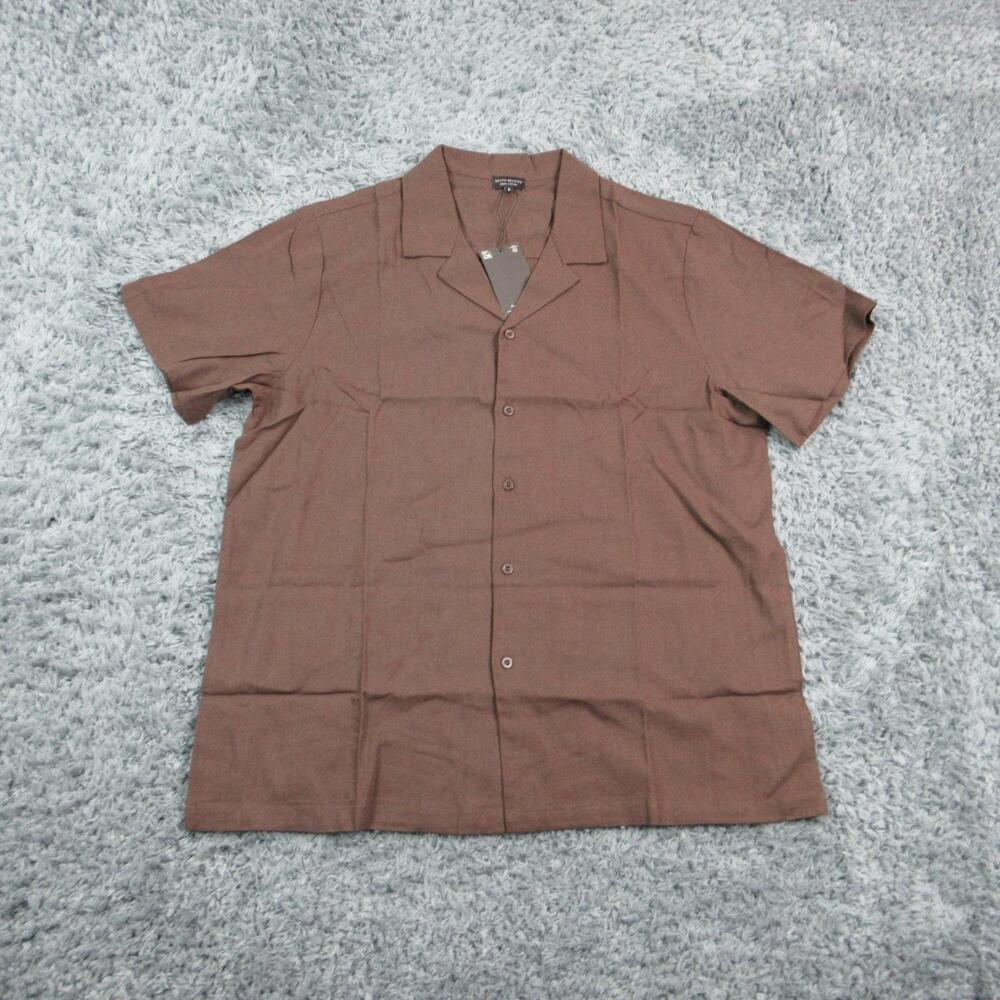 South Beach Shirt Mens Large Brown Short Sleeve Beach Button Up Resort NWT